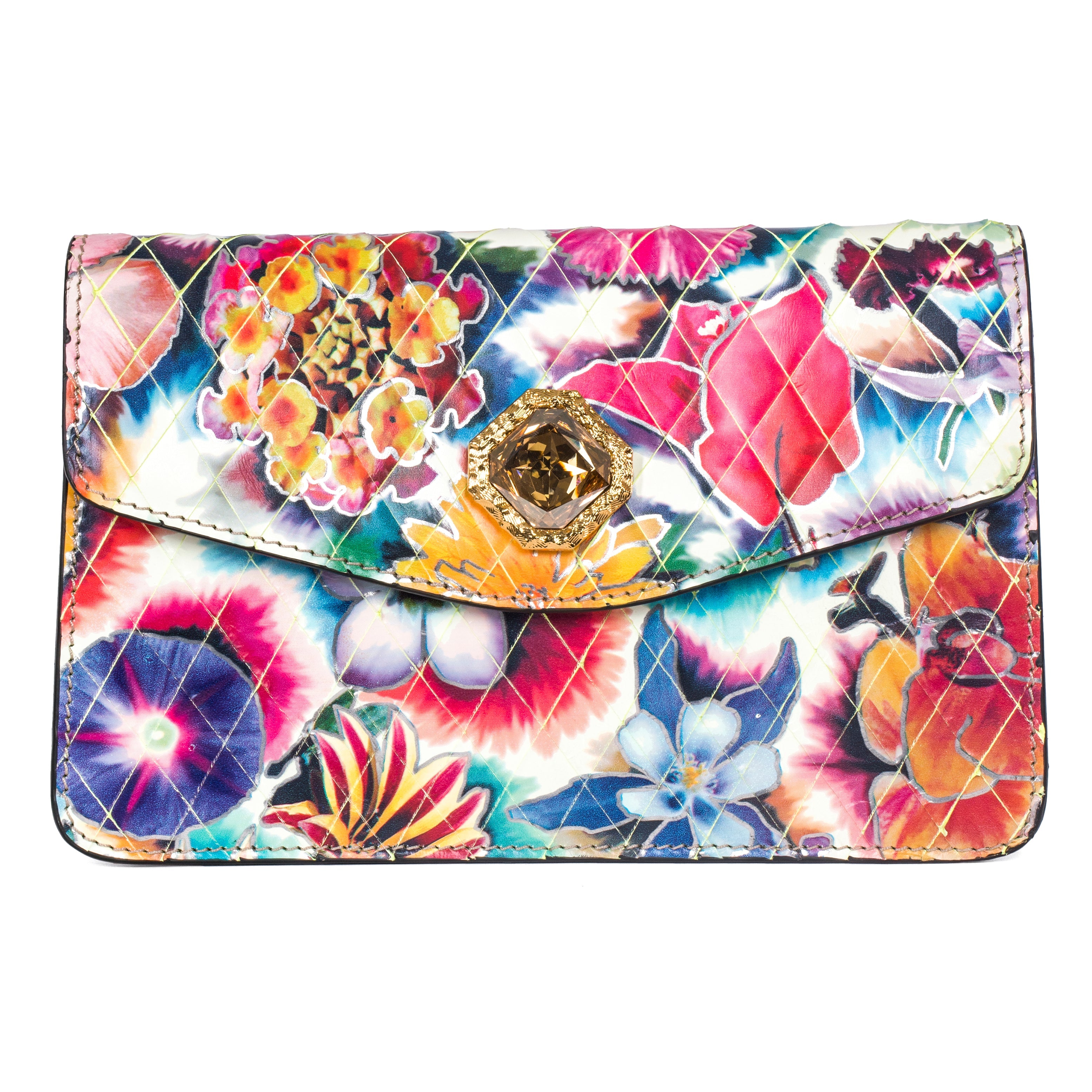 Floral Leather Clutch With Custom Swarovski Stone