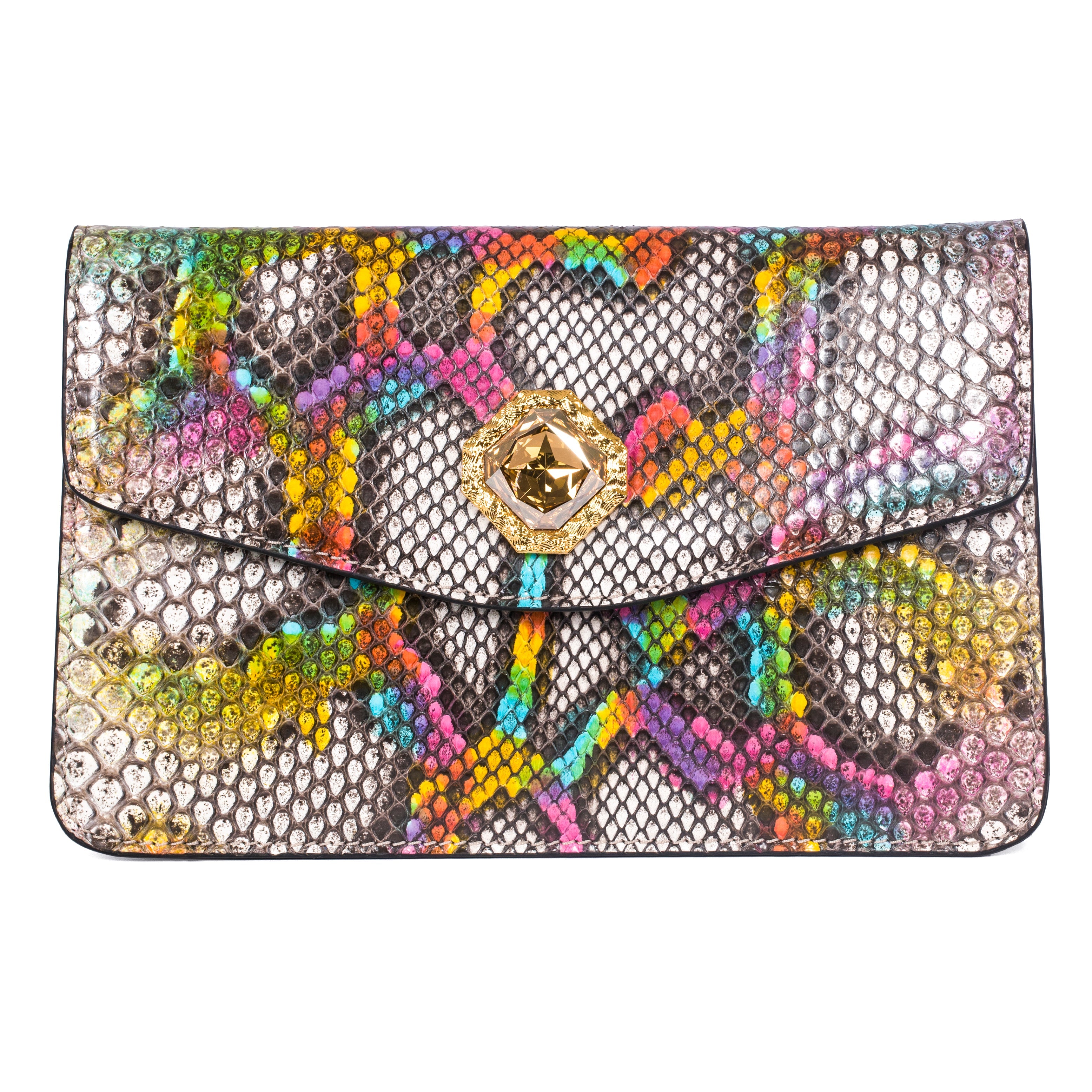 Rainbow Snakeskin Clutch With Custom Swarovski Stone by Allysa Payne Beverly Hills - product image 2 for Resin Society