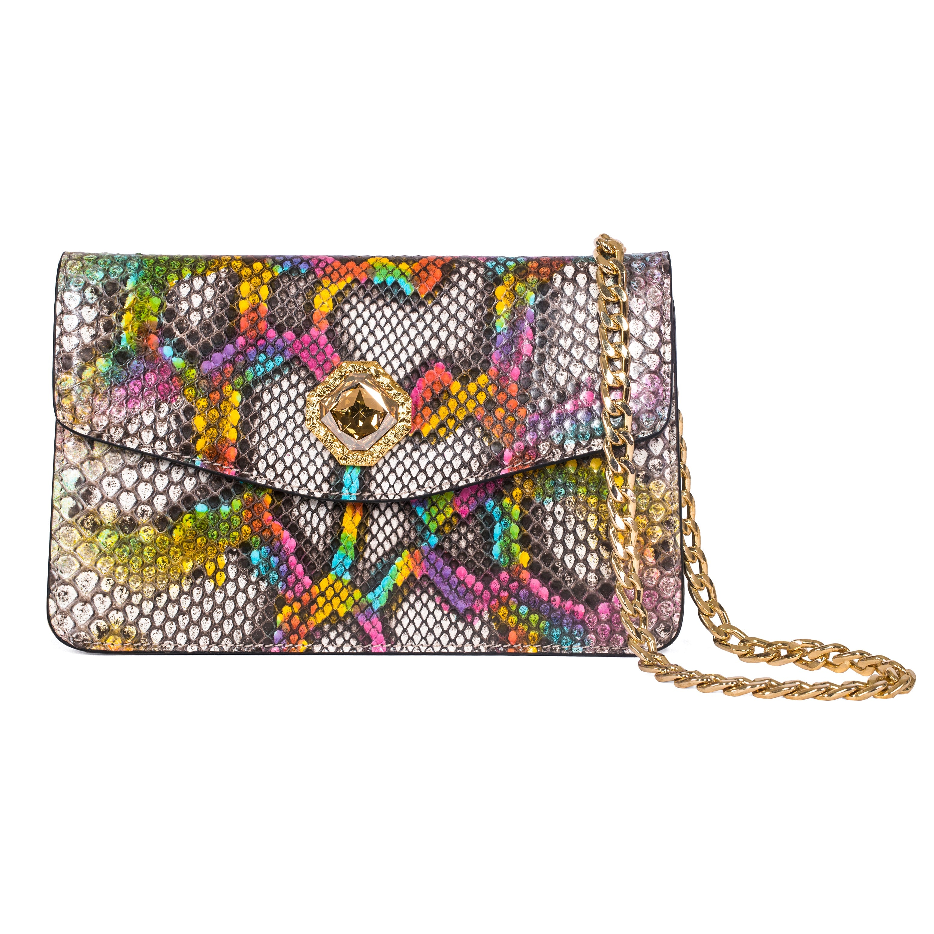 Rainbow Snakeskin Clutch With Custom Swarovski Stone by Allysa Payne Beverly Hills - product image 3 for Resin Society