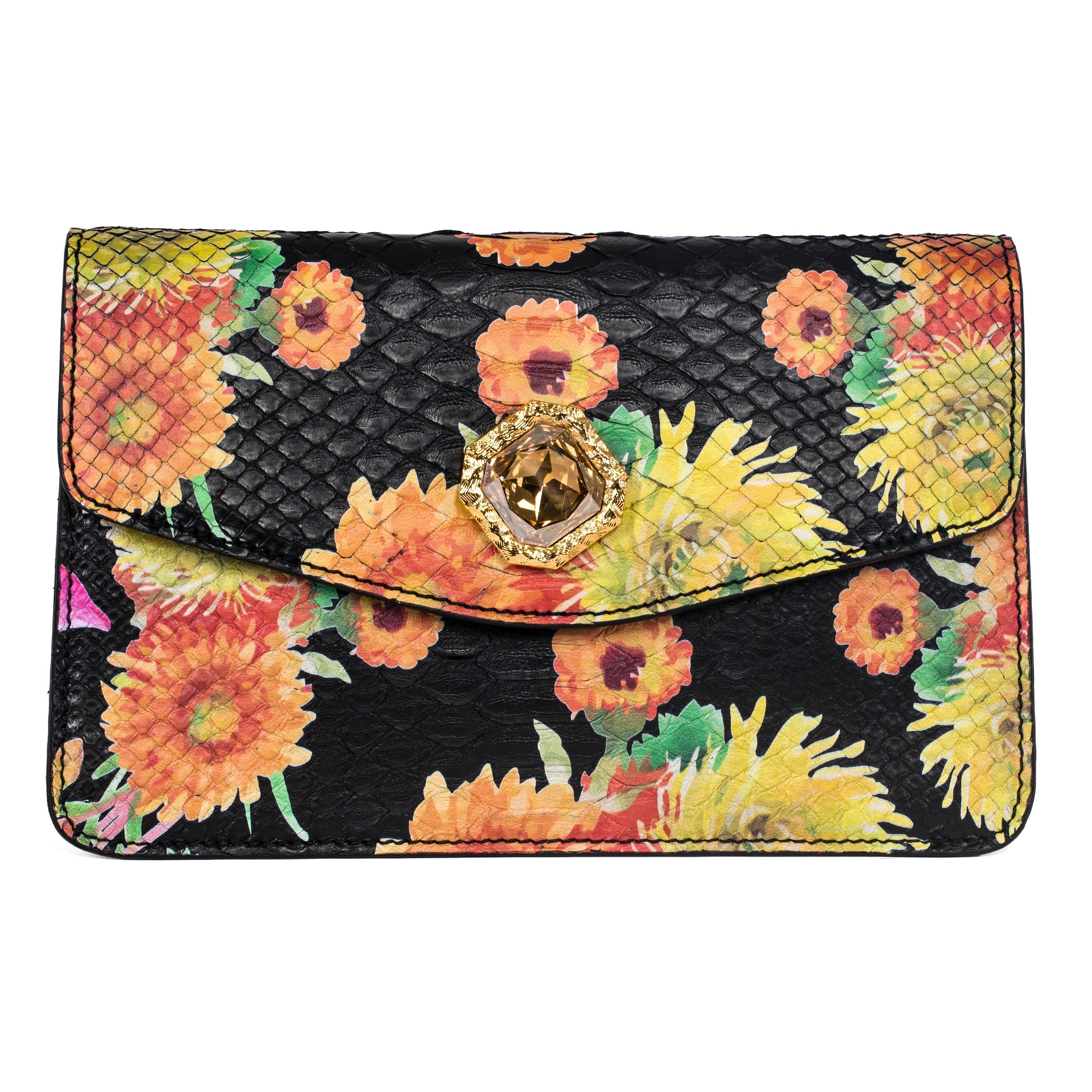 Custom Floral Black Python Clutch With Custom Swarovski Stone by Allysa Payne Beverly Hills - product image 3 for Resin Society