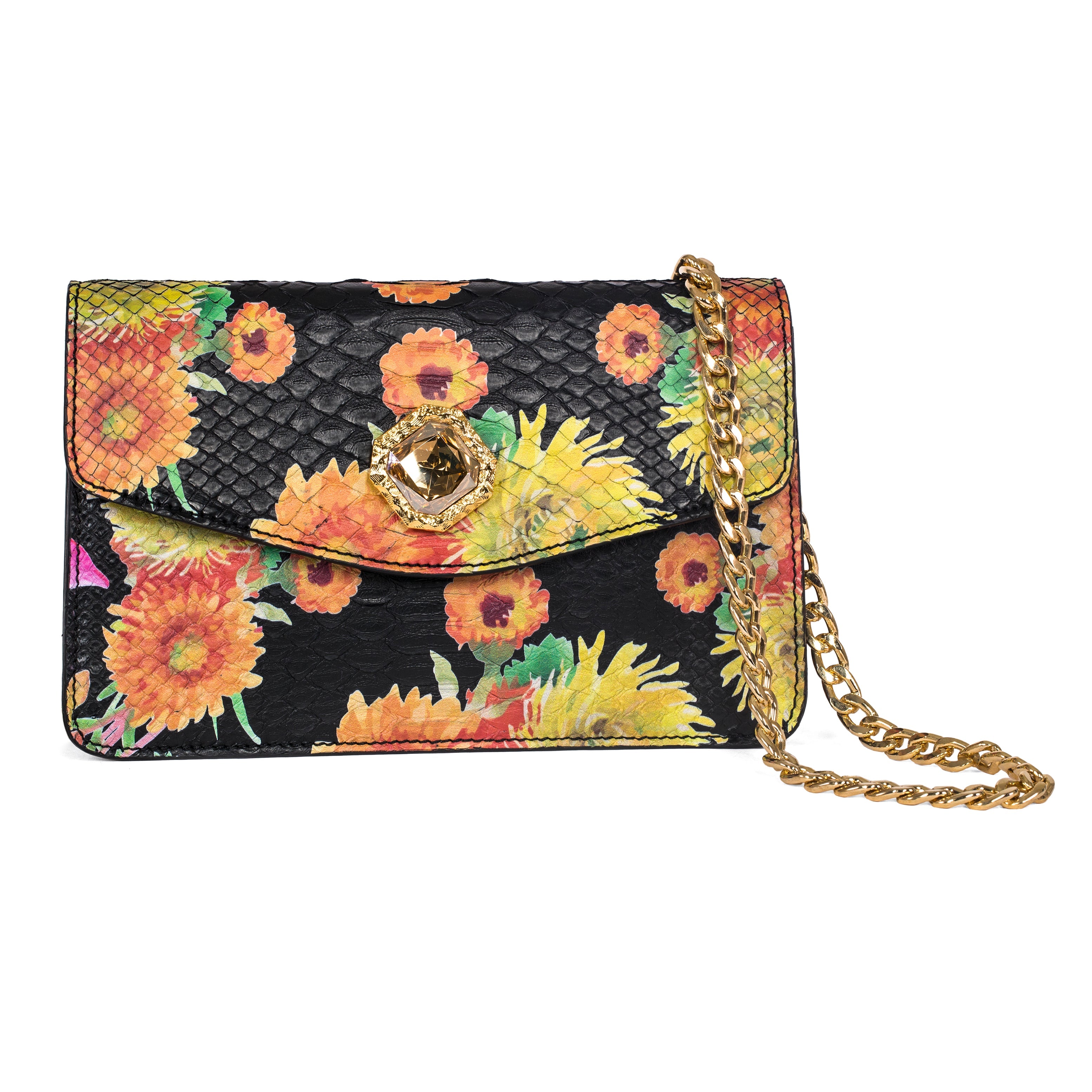 Custom Floral Black Python Clutch With Custom Swarovski Stone by Allysa Payne Beverly Hills - product image 2 for Resin Society
