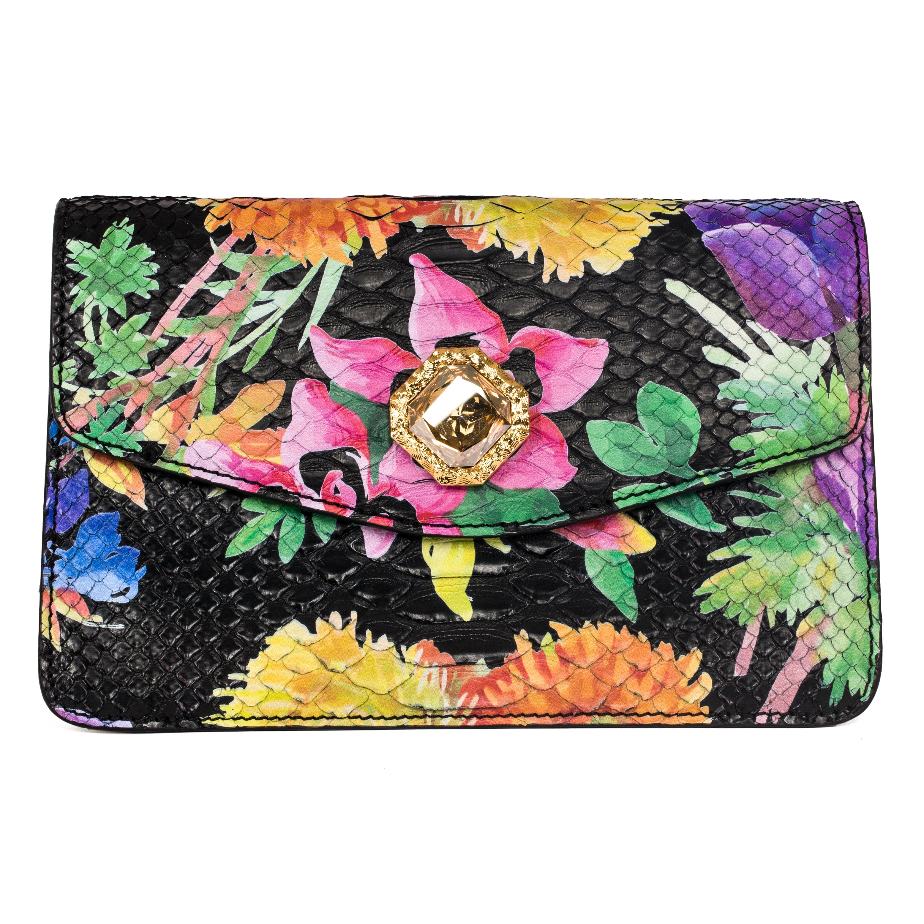 Custom Floral Black Python Clutch With Custom Swarovski Stone by Allysa Payne Beverly Hills - product image 3 for Resin Society