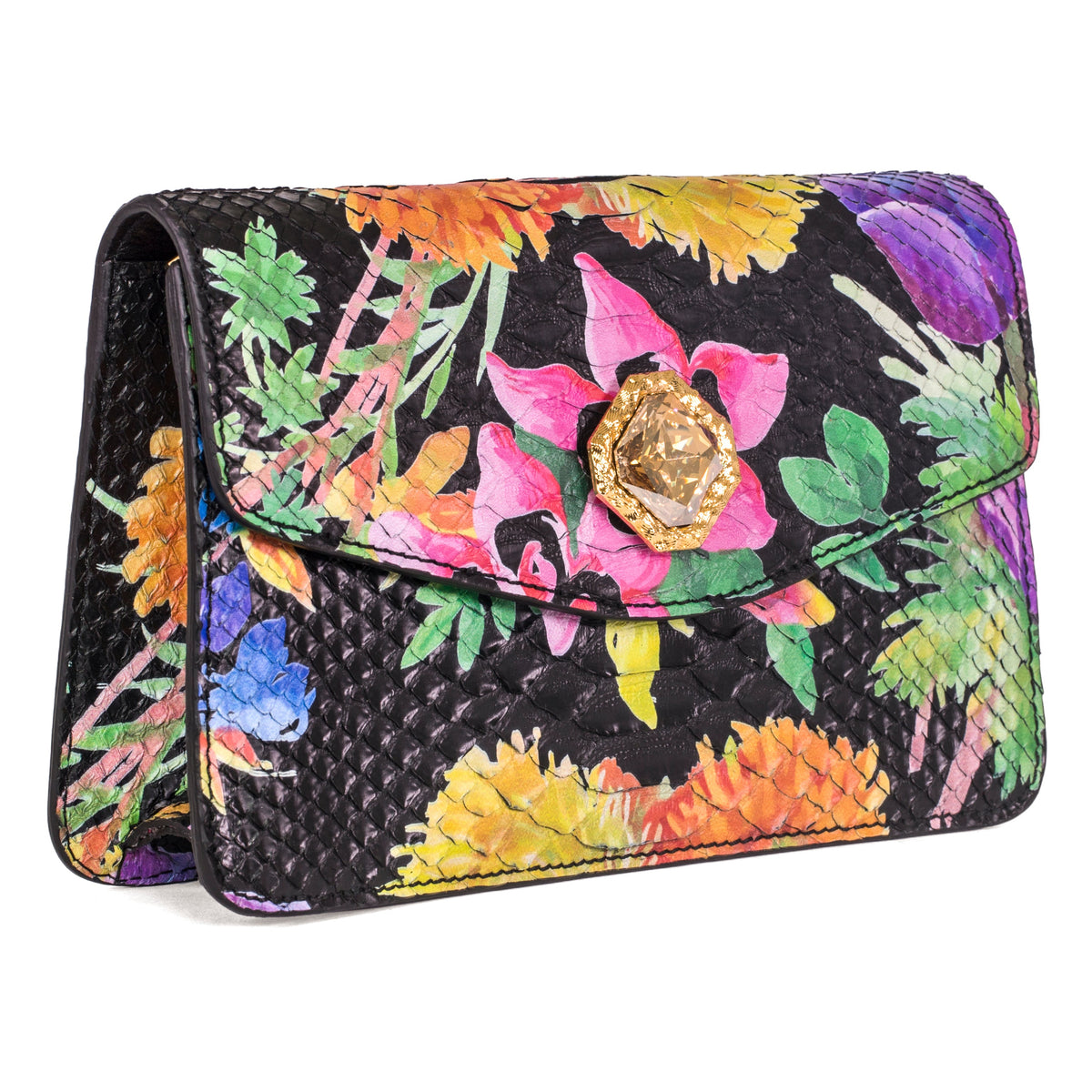 Custom Floral Black Python Clutch With Custom Swarovski Stone by Allysa Payne Beverly Hills - main product image for Resin Society