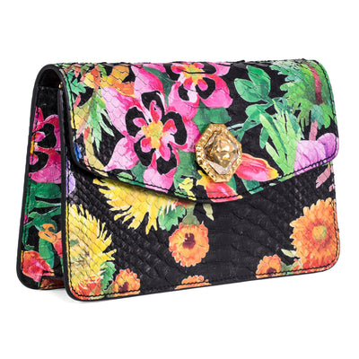 Custom Floral Black Python Clutch With Custom Swarovski Stone by Allysa Payne Beverly Hills - main product image for Resin Society