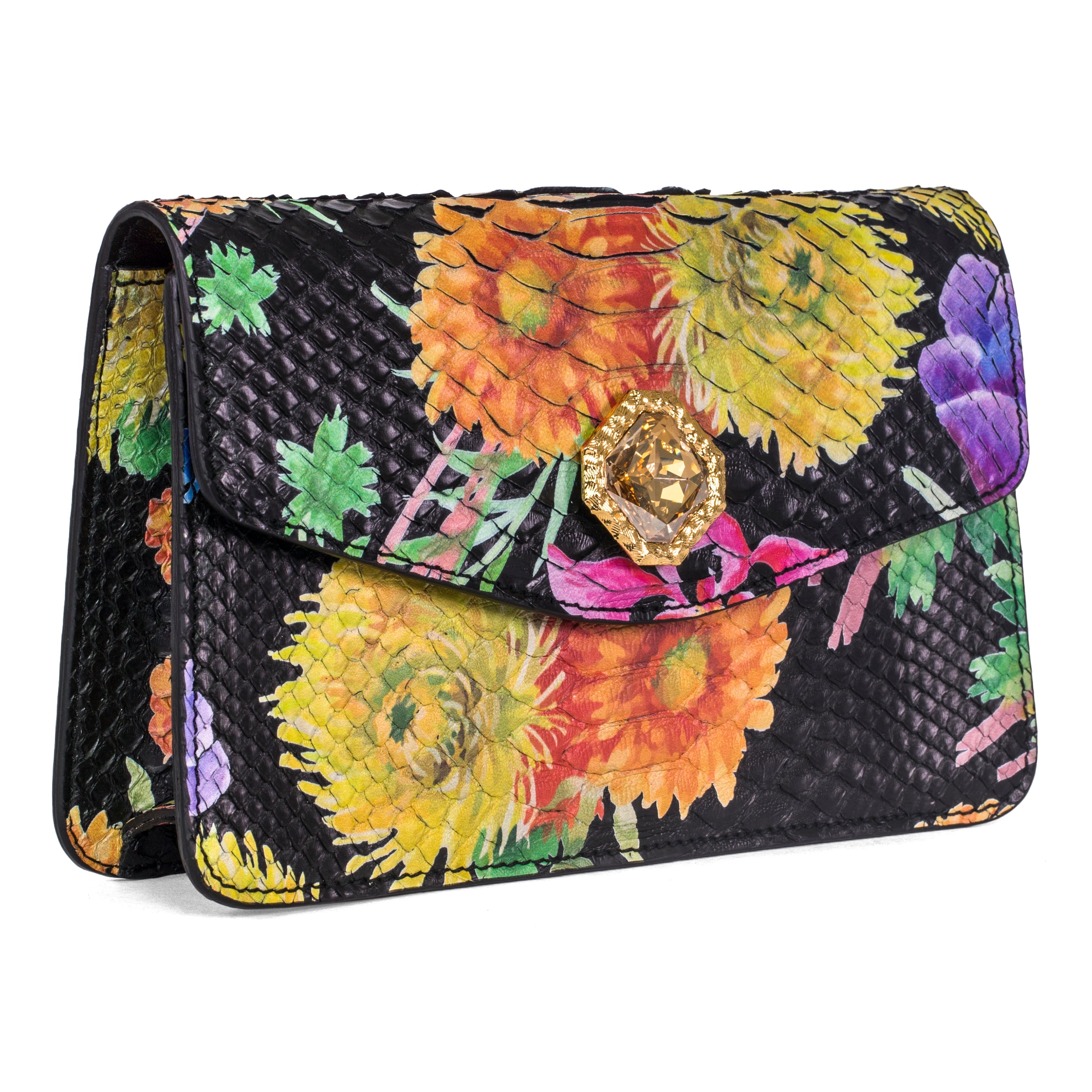 Custom Floral Black Python Clutch With Custom Swarovski Stone by Allysa Payne Beverly Hills - main product image for Resin Society