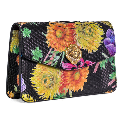 Custom Floral Black Python Clutch With Custom Swarovski Stone by Allysa Payne Beverly Hills - main product image for Resin Society