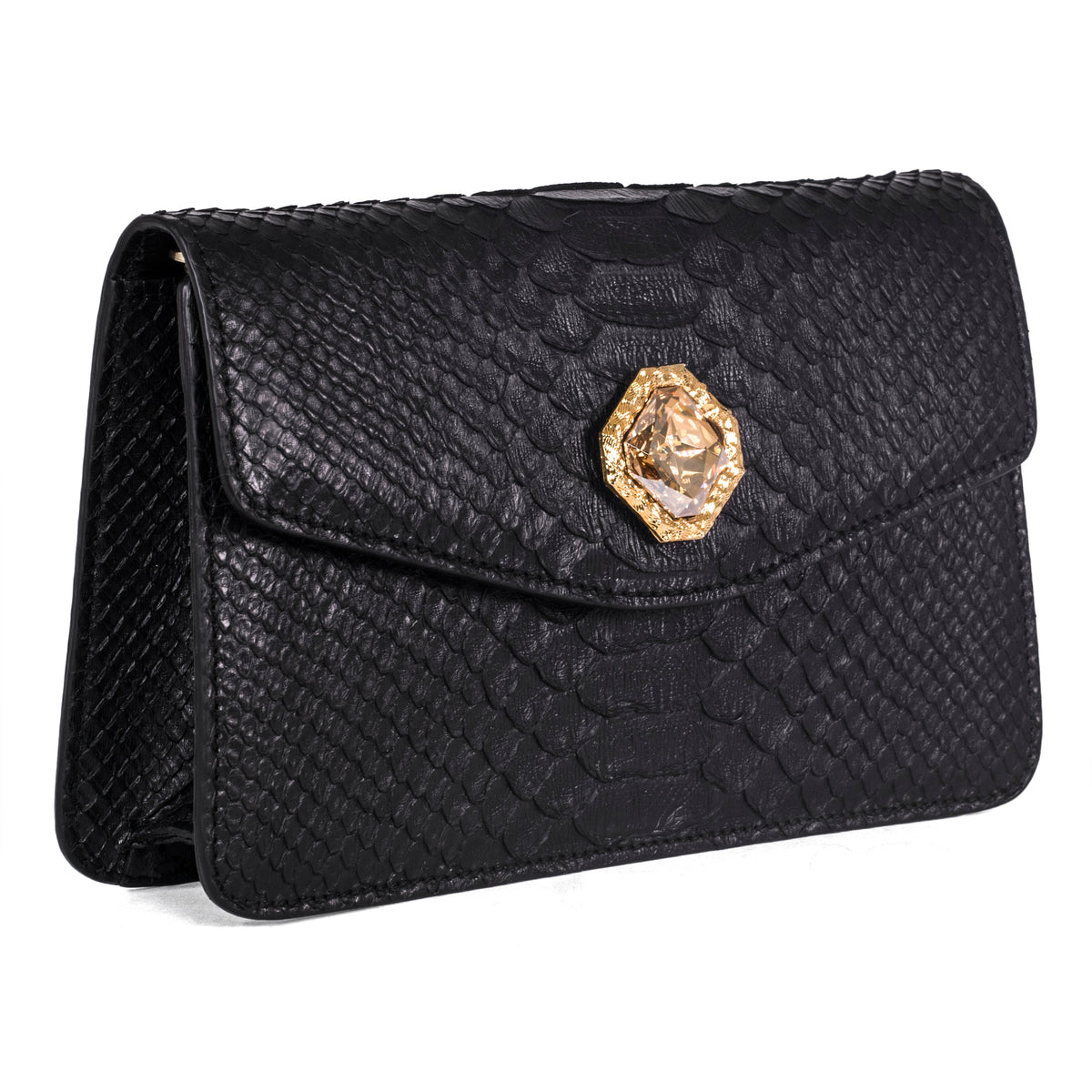 Black Python Clutch with Custom Swarovski Stone by Allysa Payne Beverly Hills - main product image for Resin Society