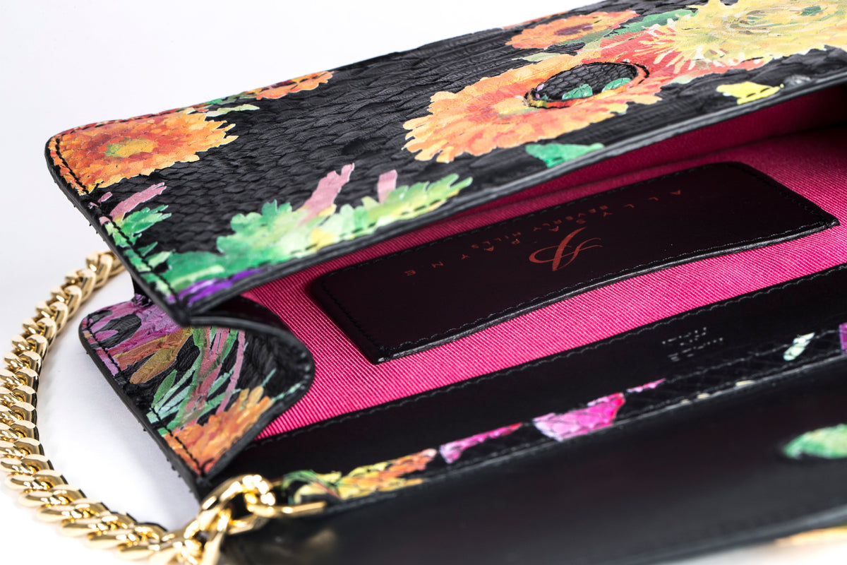 Custom Floral Black Python Clutch With Custom Swarovski Stone by Allysa Payne Beverly Hills - product image 5 for Resin Society