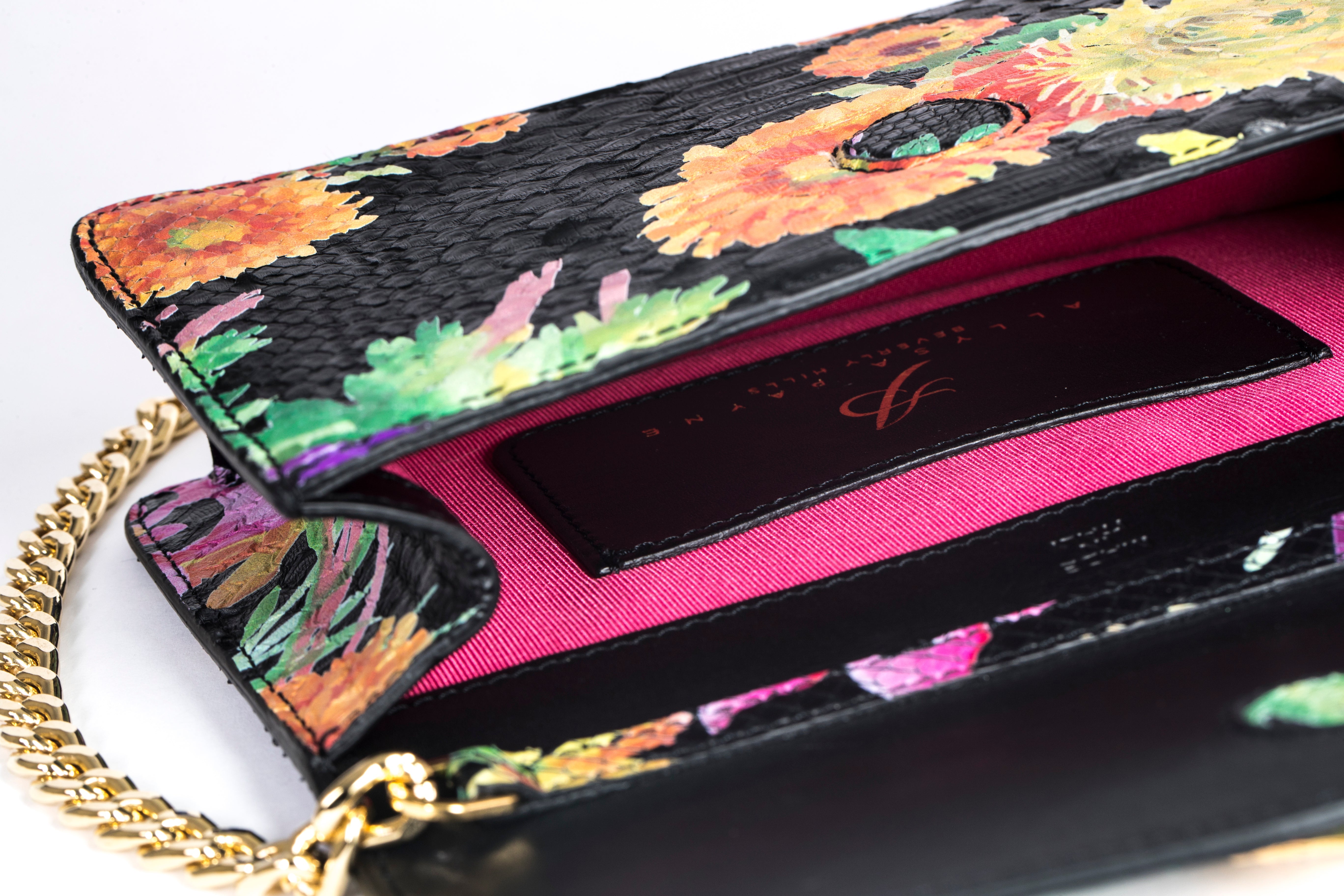 Custom Floral Black Python Clutch With Custom Swarovski Stone by Allysa Payne Beverly Hills - product image 5 for Resin Society
