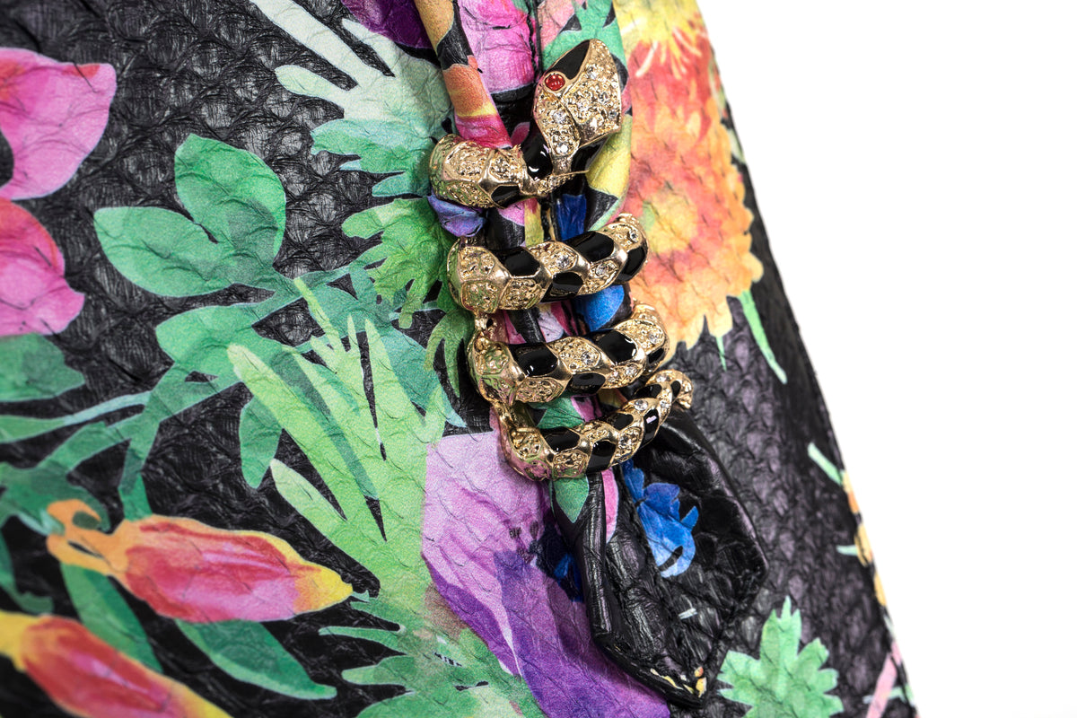 Large Floral Python Bag with Gold Snake Accessories by Allysa Payne Beverly Hills - product image 4 for Resin Society