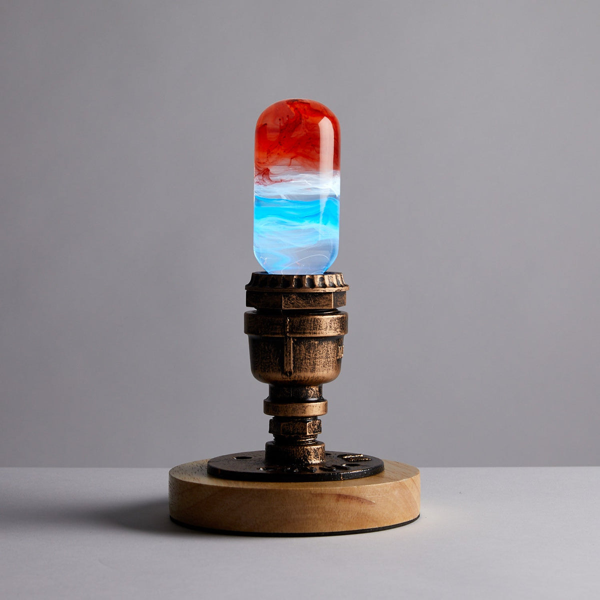 EP Light Sunrise handcrafted resin LED bulb with wooden base options