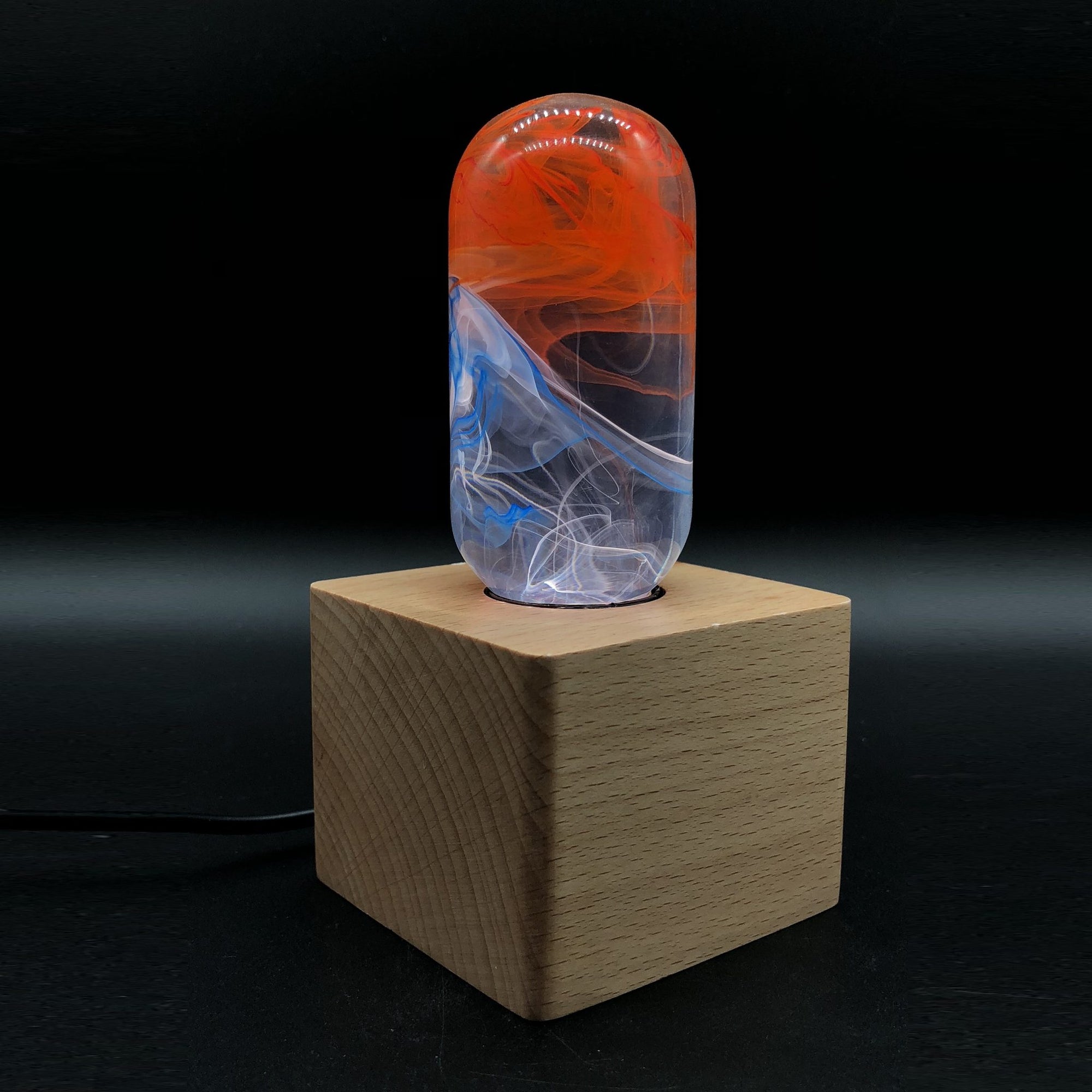 Table Lamp - Sunrise handcrafted resin and beech wood desk lamp with LED bulb