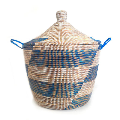 Low Storage Hamper Basket - Blue Stripe Design by Mbare Ltd - main product image for Resin Society