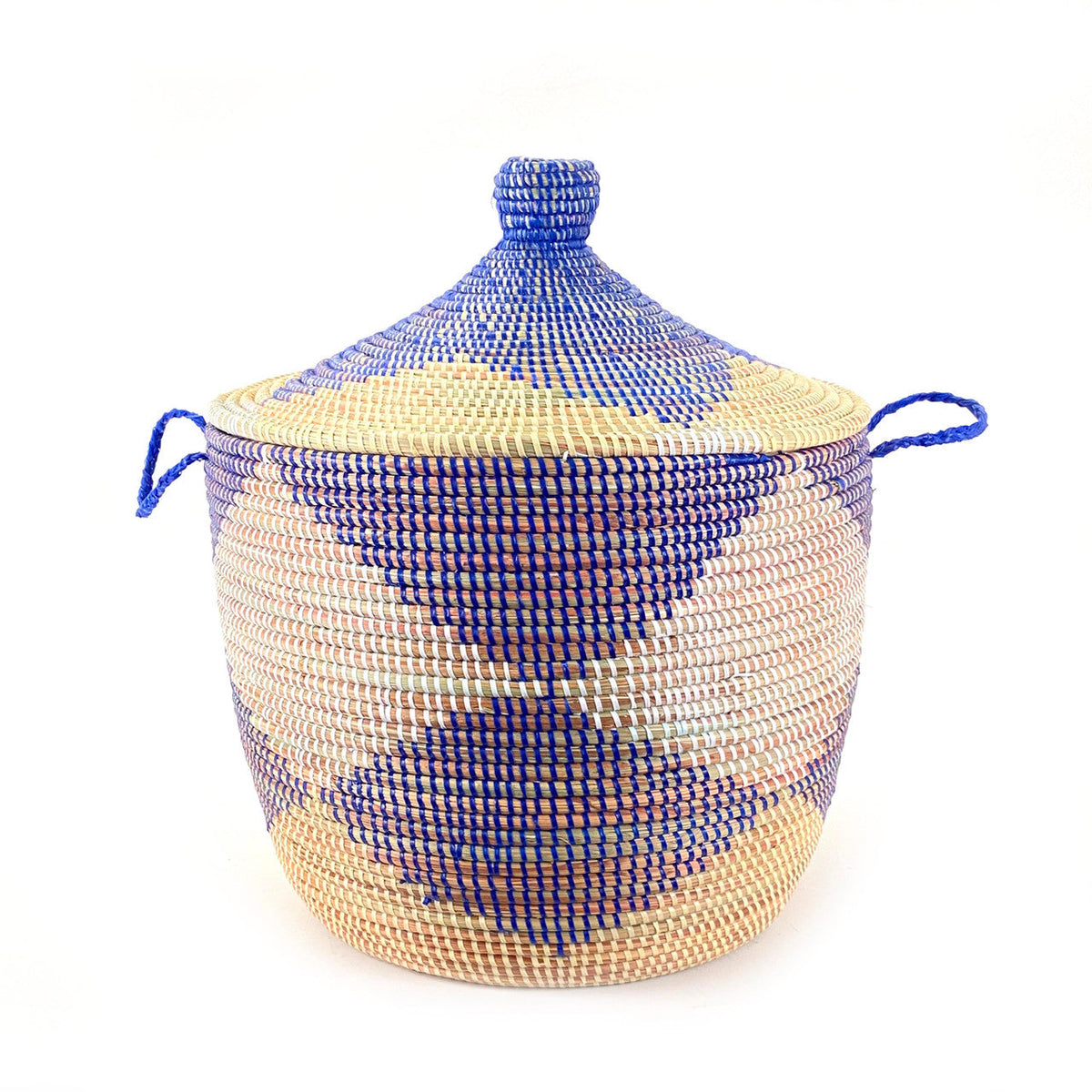 Low Storage Floor Basket - Blue + Natural Diamond Pattern by Mbare Ltd - main product image for Resin Society