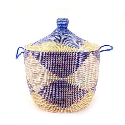 Low Storage Floor Basket - Blue + Natural Diamond Pattern by Mbare Ltd - main product image for Resin Society