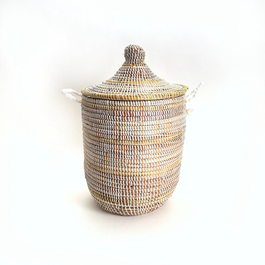 Striped White + Ivory Medium Basket by Mbare Ltd - main product image for Resin Society