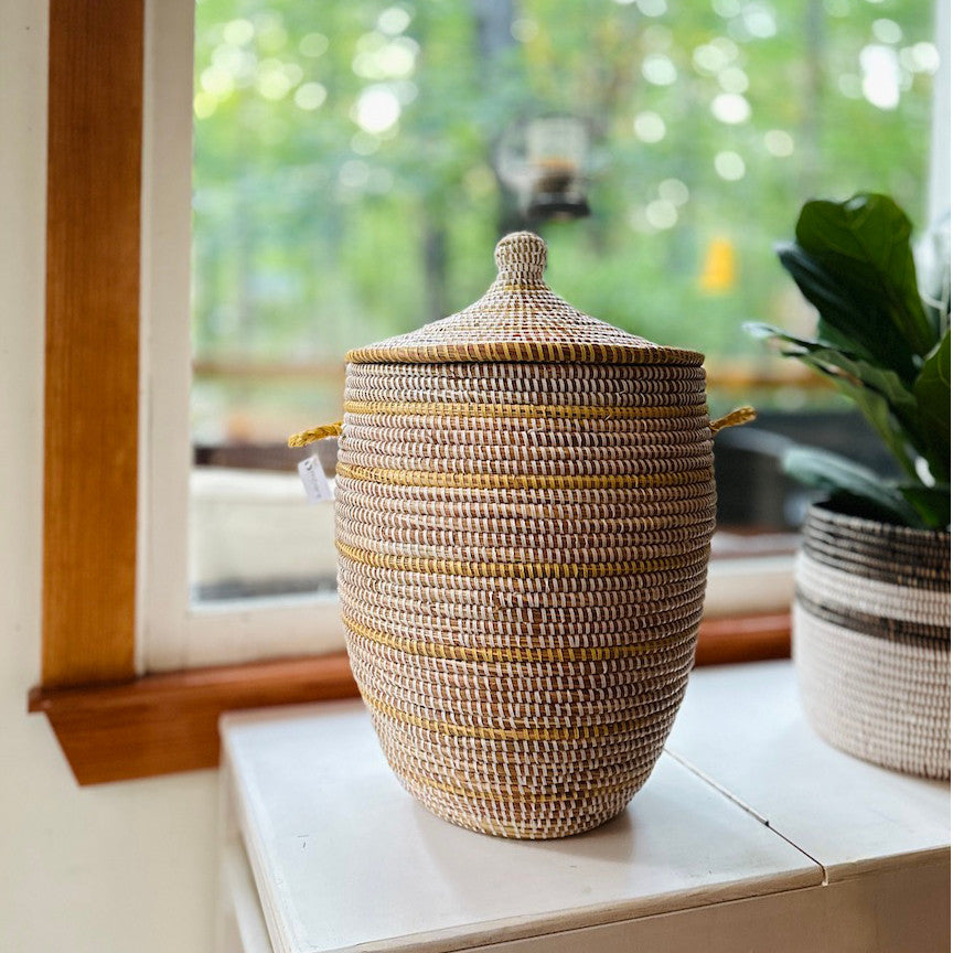 Striped White + Ivory Medium Basket by Mbare Ltd - product image 2 for Resin Society