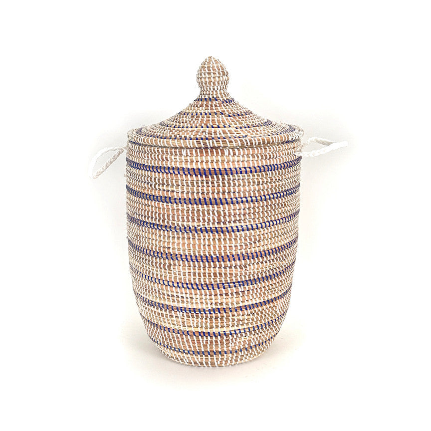 Striped White + Navy Medium Basket by Mbare Ltd - main product image for Resin Society