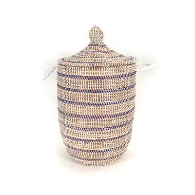 Striped White + Navy Medium Basket by Mbare Ltd - main product image for Resin Society
