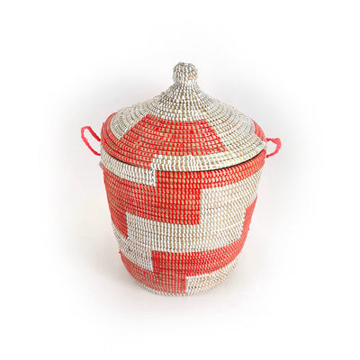 Red and White Stripe Woven Basket - Medium by Mbare Ltd - product image 3 for Resin Society