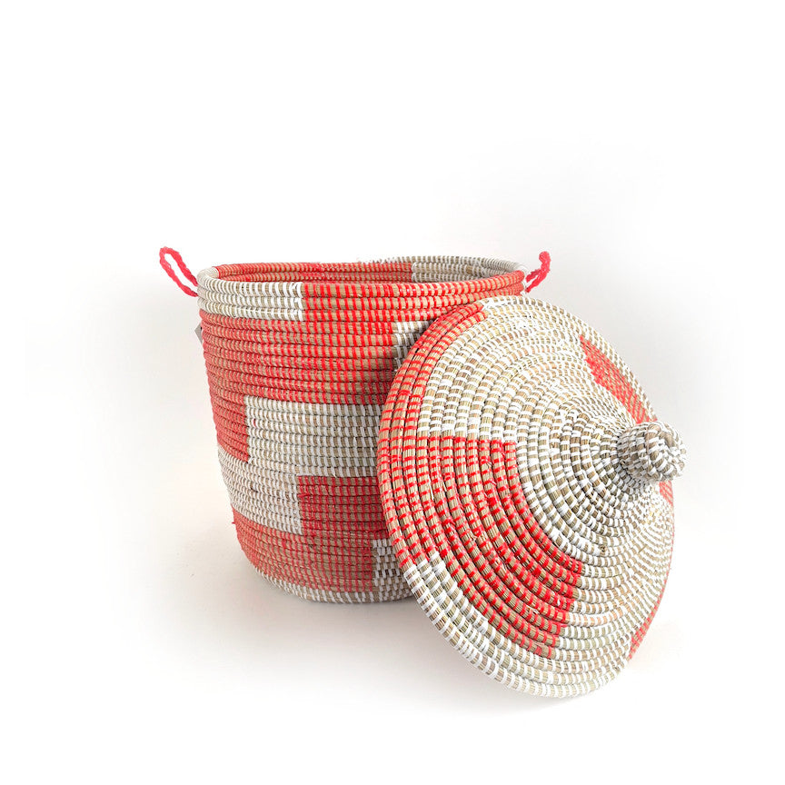 Red and White Stripe Woven Basket - Medium by Mbare Ltd - product image 2 for Resin Society