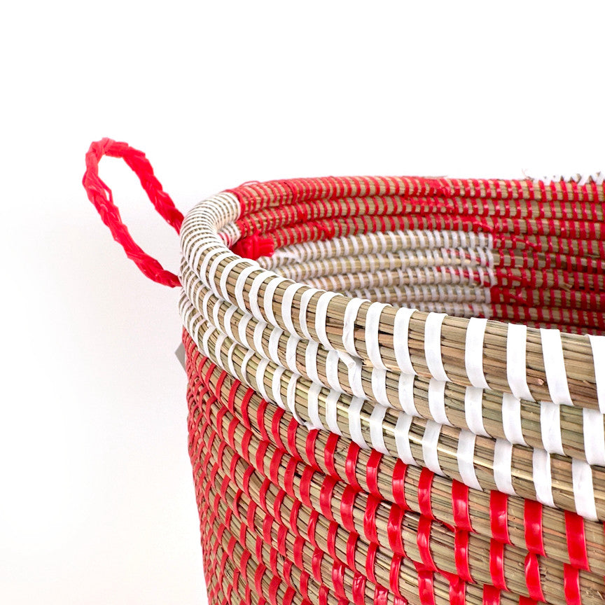 Red and White Stripe Woven Basket - Medium by Mbare Ltd - product image 5 for Resin Society