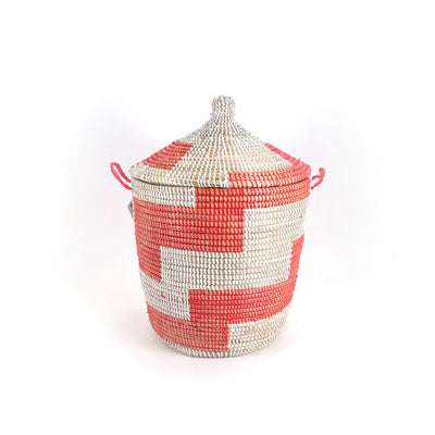 Red and White Stripe Woven Basket - Medium by Mbare Ltd - main product image for Resin Society
