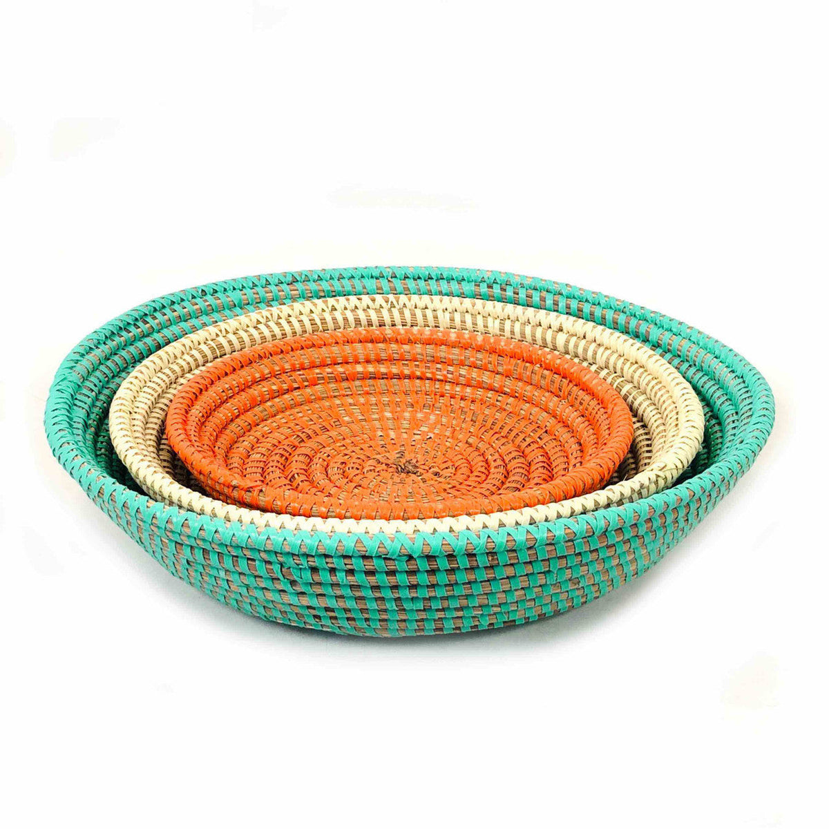 Tabletop Basket Bowl Set - Orange/ Turquoise/ White by Mbare Ltd - main product image for Resin Society