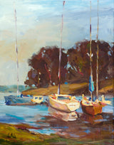 Sailboats in Cove Artist Enhanced Canvas Print by John Beard Collection - main product image for Resin Society