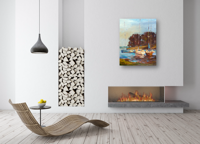Sailboats in Cove Artist Enhanced Canvas Print by John Beard Collection - product image 4 for Resin Society