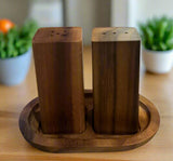 Salt & Pepper Shakers on an Acacia Wood Base by Kalmar Home - main product image for Resin Society