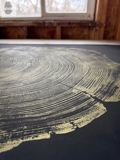 San Francisco Redwood. Gold and Black, 36x48 Inches. Original Signed artwork made from Real Redwood