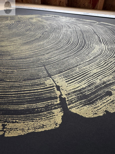 San Francisco Redwood. Gold and Black, 36x48 Inches. Original Signed artwork made from Real Redwood