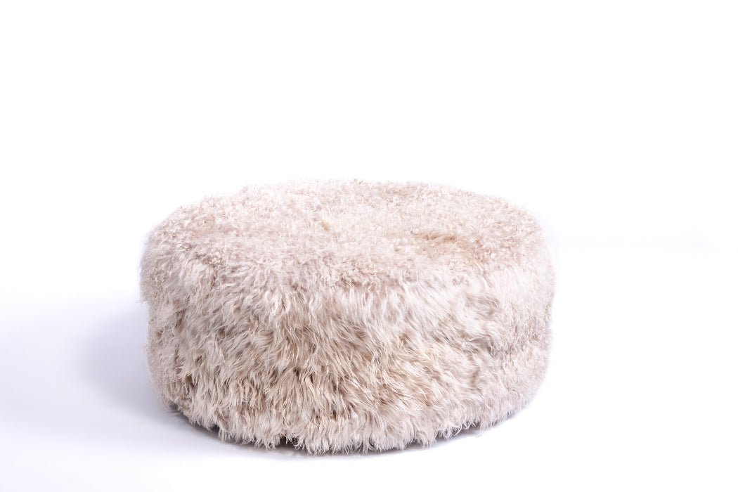 Sand Curly Goatskin Round Ottoman by Homelosophy