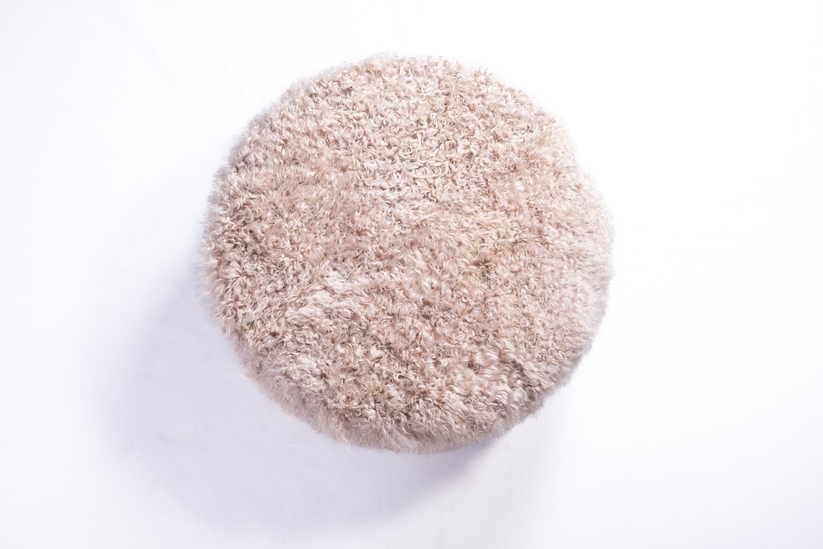 Sand Curly Goatskin Round Ottoman by Homelosophy