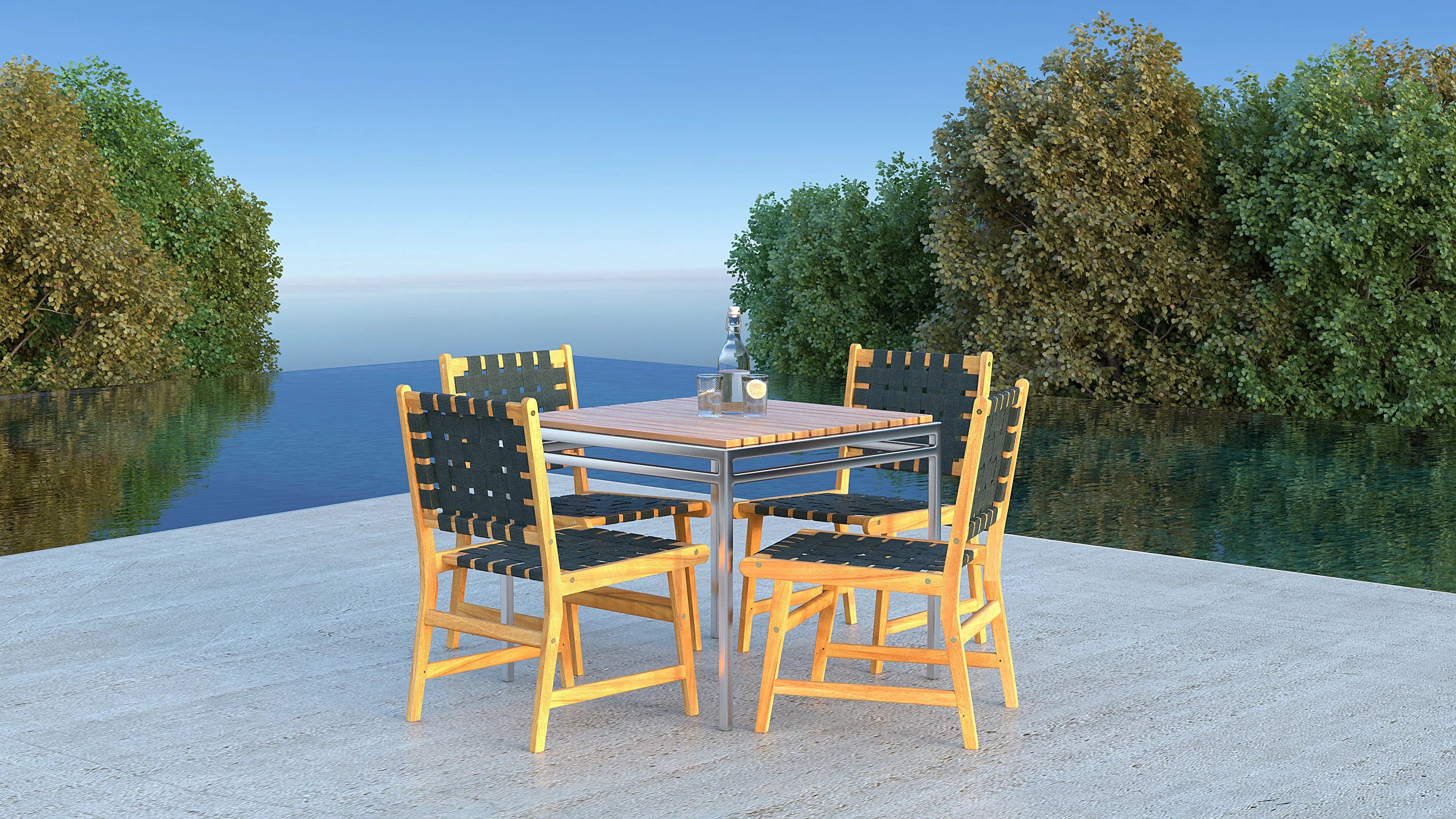 Sava Indoor Outdoor Armless Dining Side Chair in Black Webbing