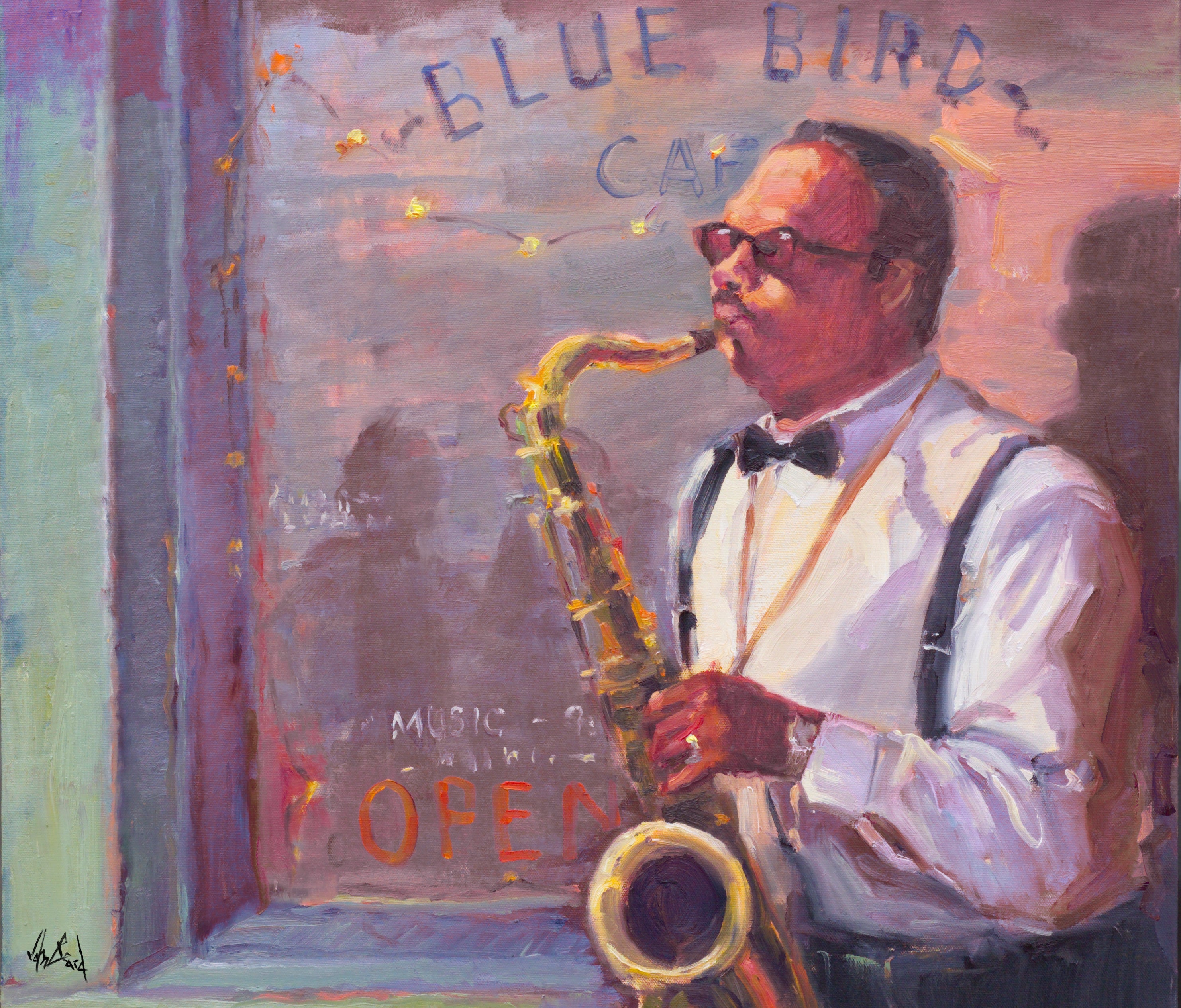 Sax Player Artist Enhanced Canvas Print by John Beard Collection - main product image for Resin Society