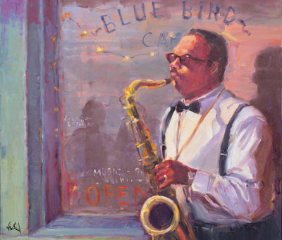 Sax Player Artist Enhanced Canvas Print by John Beard Collection - main product image for Resin Society