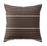 Cusco Stripe Pillow Cover in Chocolate showing striped front and linen back