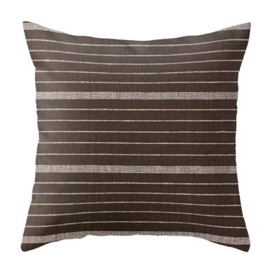 Cusco Stripe Pillow Cover in Chocolate showing striped front and linen back
