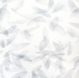 Fabric with a soft smoke-gray pattern of overlapping translucent leaves on a white background, creating a subtle, airy botanical effect.