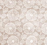 Light beige pillow cover featuring a white floral pattern of round flowers with radiating petal details and connected veined leaves on slender stems.