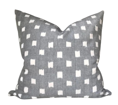 Rex Pillow Cover in Grey showing woven fabric front and ivory linen back
