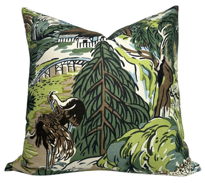 Pagoda Pillow Cover in Green + Brown, Thibaut Pillows