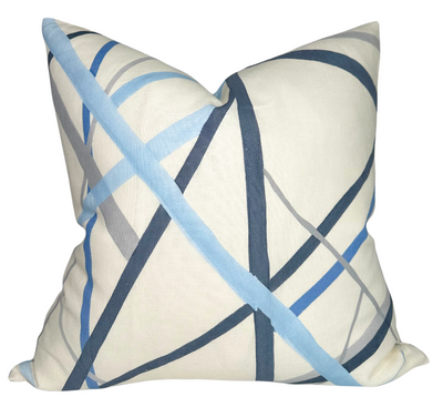 Simpatico Pillow Cover in Sky featuring abstract print on front with ivory linen back
