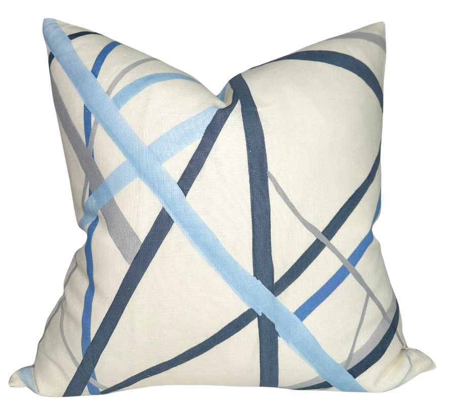 Simpatico Pillow Cover in Sky featuring abstract print on front with ivory linen back