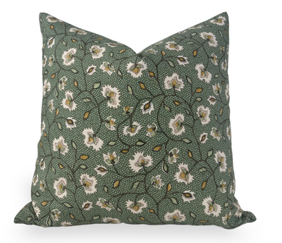 Chelsea Pillow Cover in Emerald with a vibrant green print front and ivory linen back