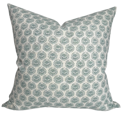 Lyon Pillow Cover in celadon color with ivory linen backing