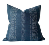Miguel Pillow Cover in Indigo showing indigo print and ivory linen back