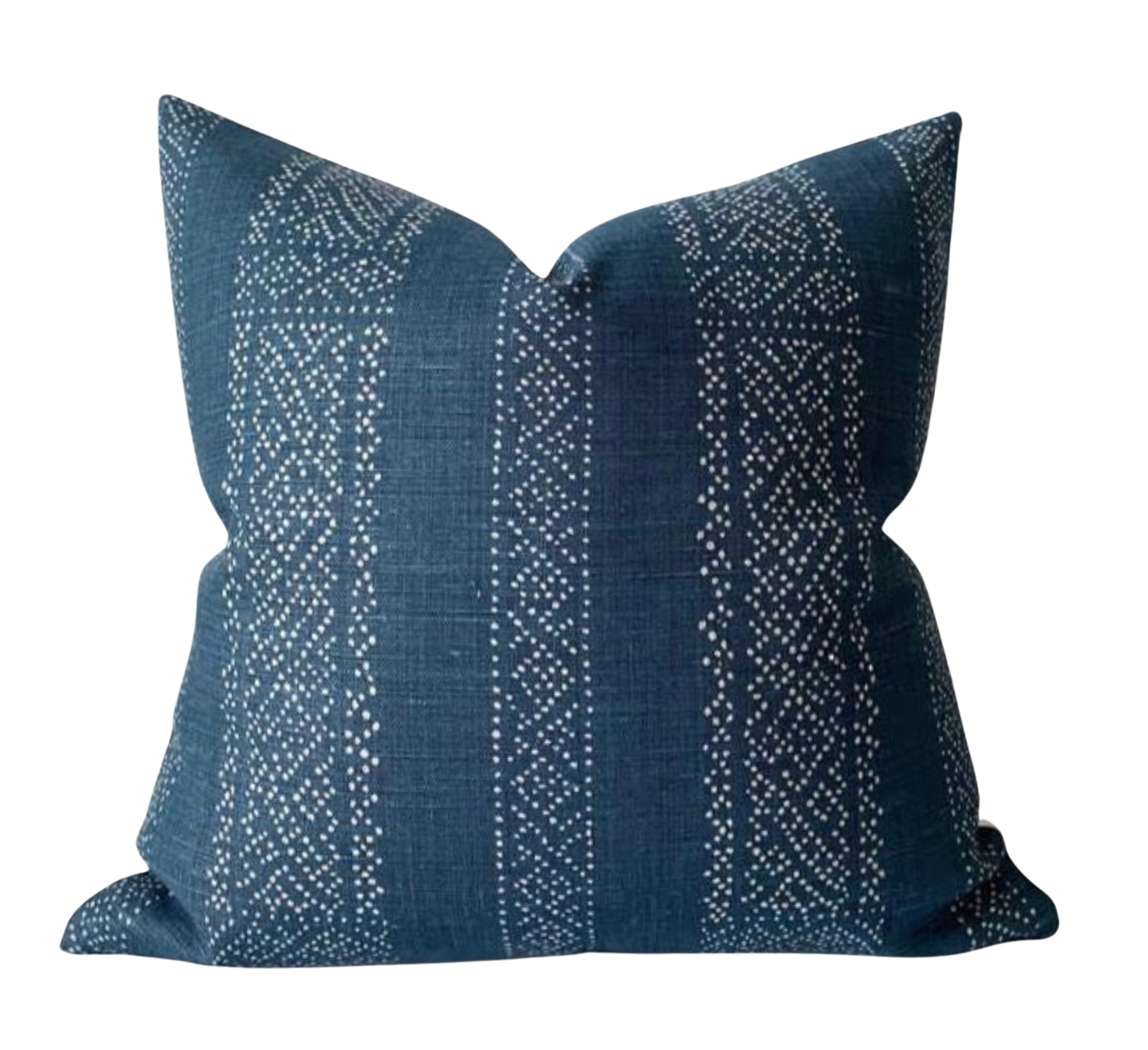 Miguel Pillow Cover in Indigo showing indigo print and ivory linen back